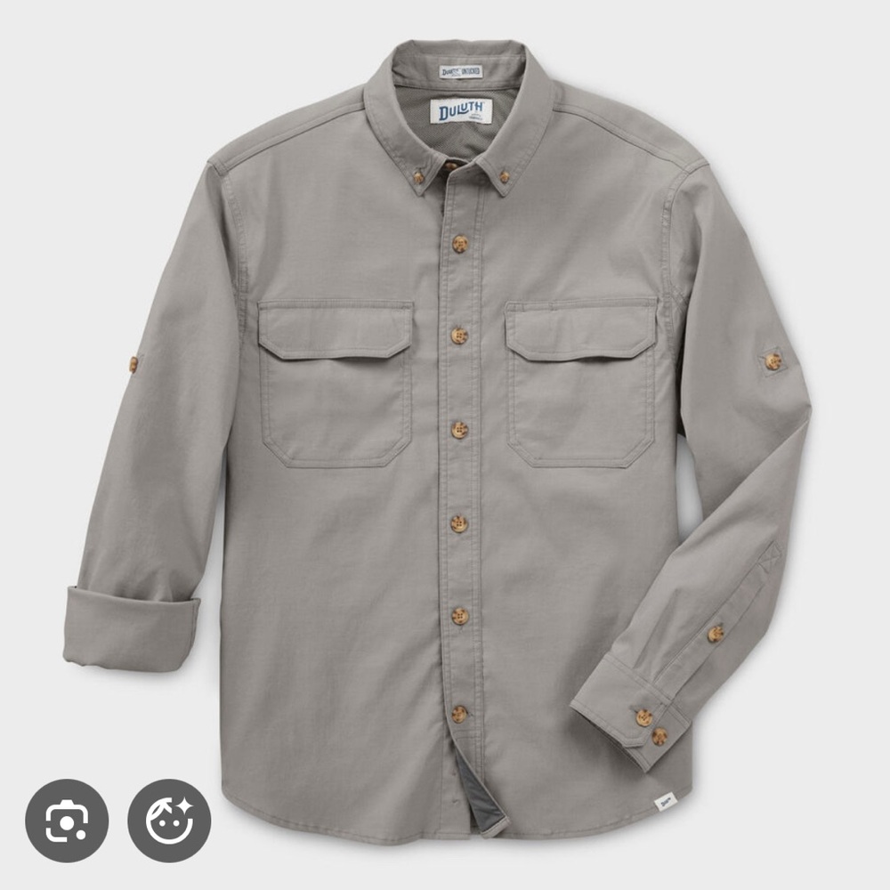 Duluth Trading $79.50 Flex Dry on the fly  Gray Button-Up Shirt standard fit L